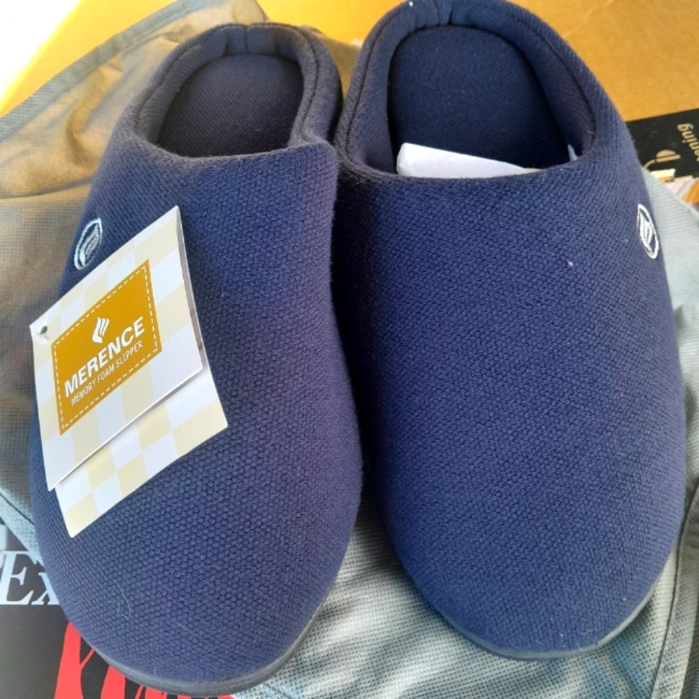 MERENCE Gray Waffle Knit Slide On Memory Foam Slippers Size Small